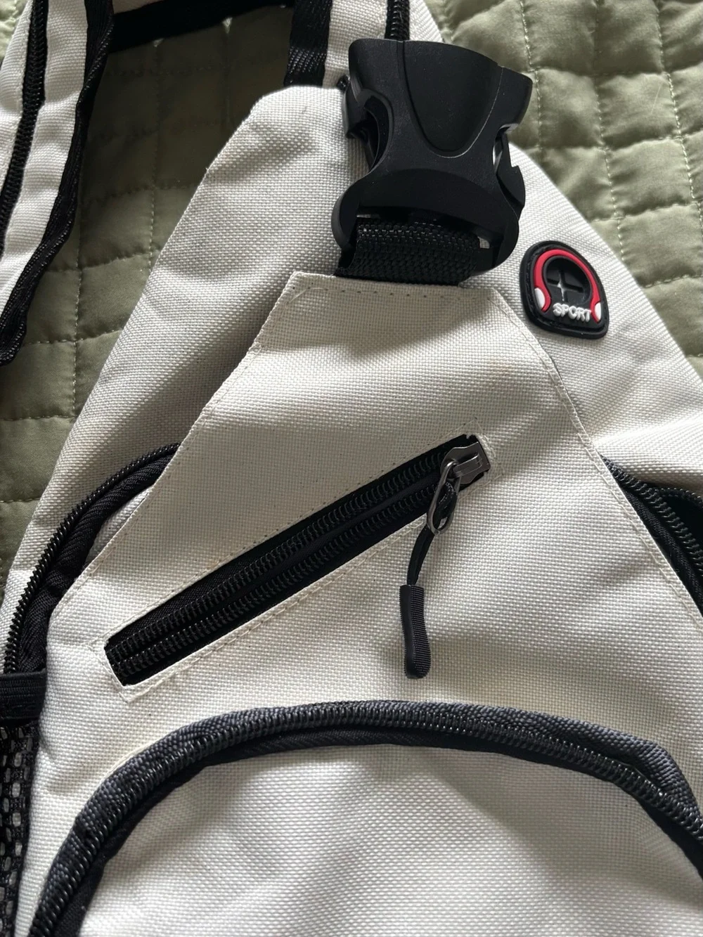 Men’s White Sling Bag with Black Trim